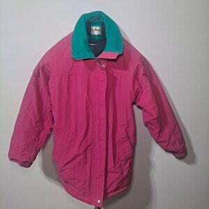 vintage womens L.L. Bean pink and green fleece-lined parka jacket
